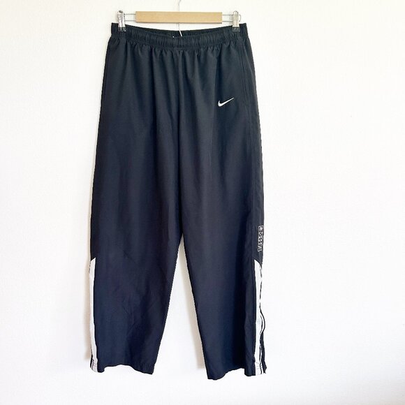Nike Track Pants L Black Windbreaker Zip Ankle Pull On Elastic Waist Logo - Picture 1 of 10